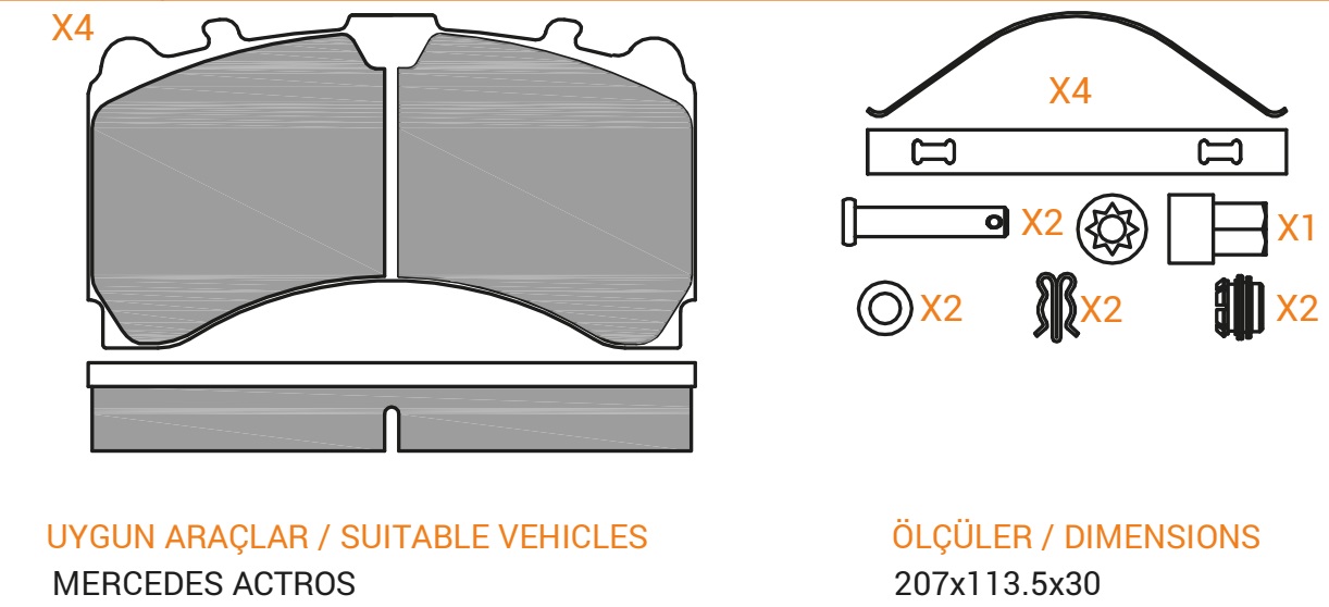 Колодки дискового тормоза 29244, 29245, OZZO (207x113.5x30) KNORR SL7, MB с полным установочным комплектом 79006