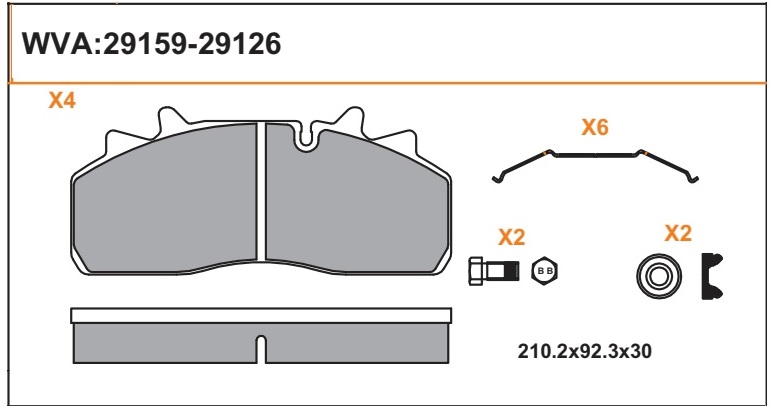 Колодки дискового тормоза 29159, LGL (211х93х30) Wabco PAN19-1 с установочным комплектом 79009