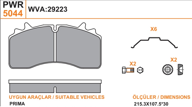 Колодки дискового тормоза 29223 OZZO (215.3x107.5x30) MAN TGS, TGX, WABCO MAXX22, FAW 79044