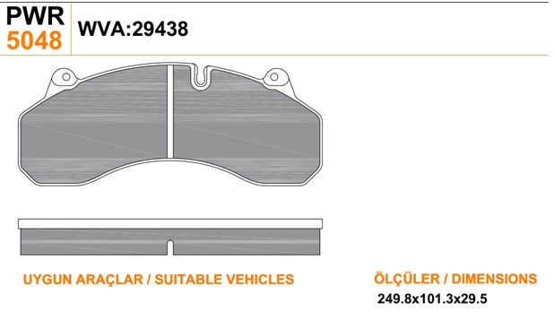 Колодки дискового тормоза OZZO, WVA 29438 (249,8x101,3x29,5) SITRAK передние PWR 78028