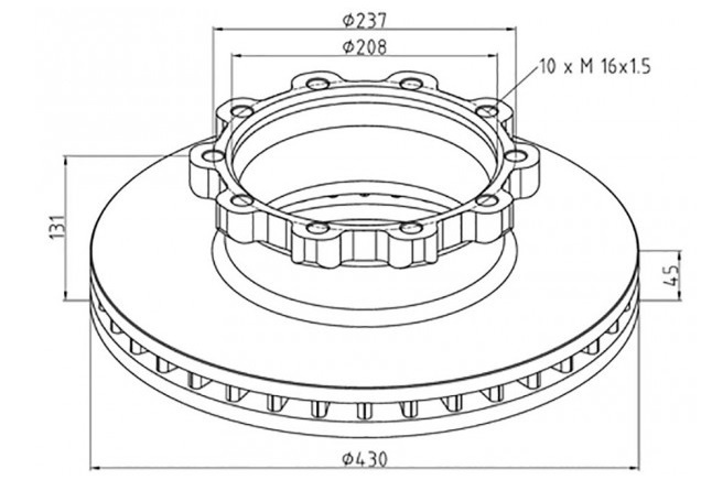 Диск тормозной Scania  430x131.0x45/ 10x16.0/237 Bus Serie4/Serie F/K/N/Serie 4 RAPIT RA0201M